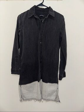Zara Woman Premium Denim Collection Distressed Frayed Snap Button Dress Size XS